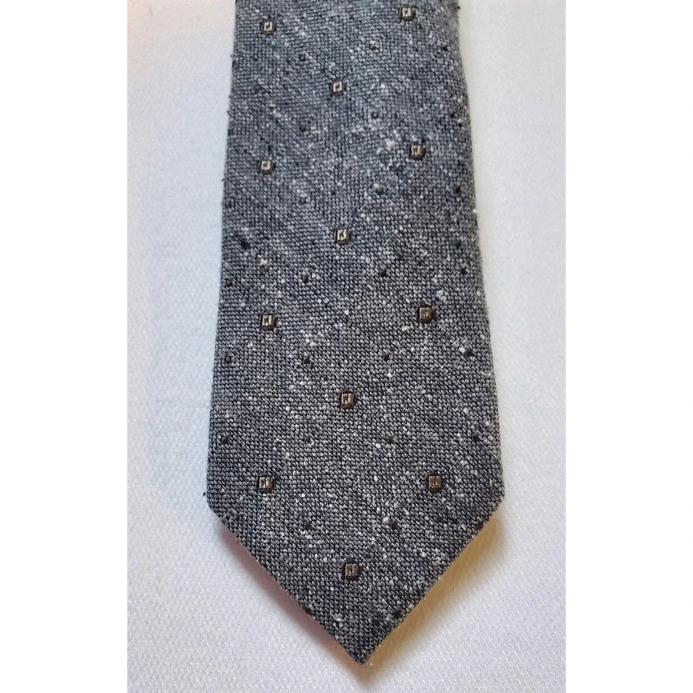 NWT The Tie Bar Gray Textured Geometric Speckled 100% Silk Necktie